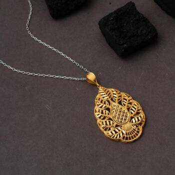 Yaprak Tasarım 22 Ayar Altın Kolye Ucu - 4