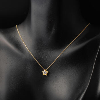 Yıldız Tektaşlı Kolye Küpeli 22 Ayar Altın Set - 3