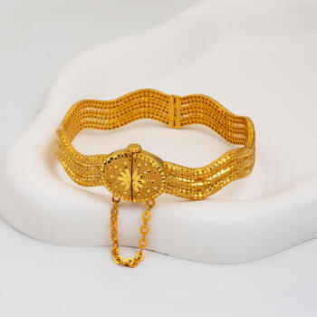 İşlemeli 22 Ayar Altın Erzurum Kelepçe Bilezik - 4