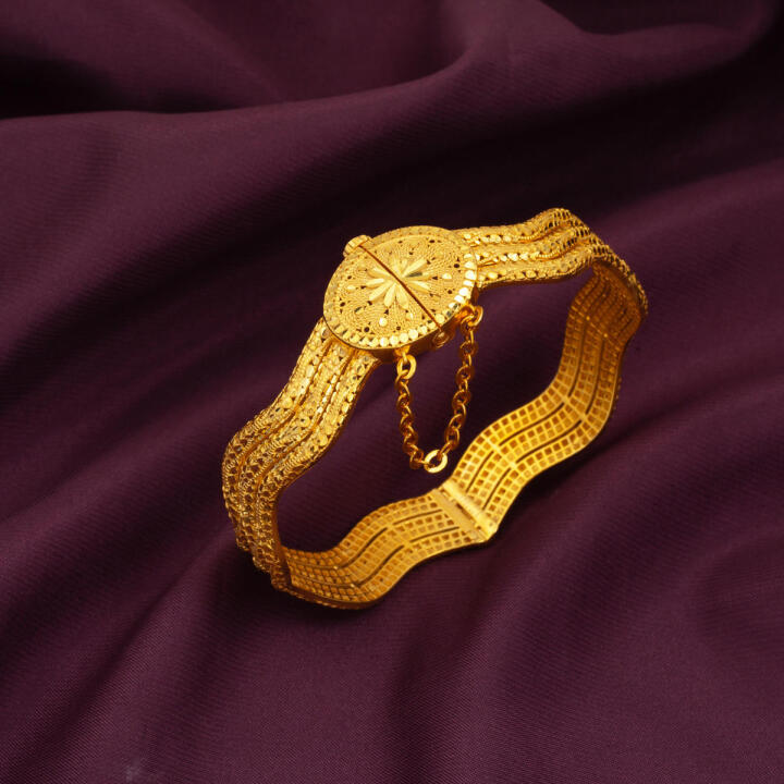 İşlemeli 22 Ayar Altın Erzurum Kelepçe Bilezik - 6